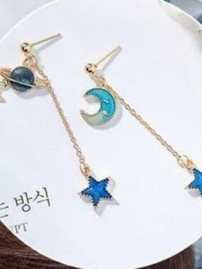 Turquoise Moon & Stars Dangle Orbit Earrings